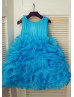 Blue Pleated Organza Ruffled Short Flower Girl Dress